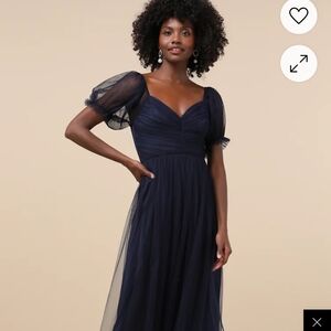 Lulu's Blue Maxi Gown with Sweetheart Neckline and Puff Sleeves